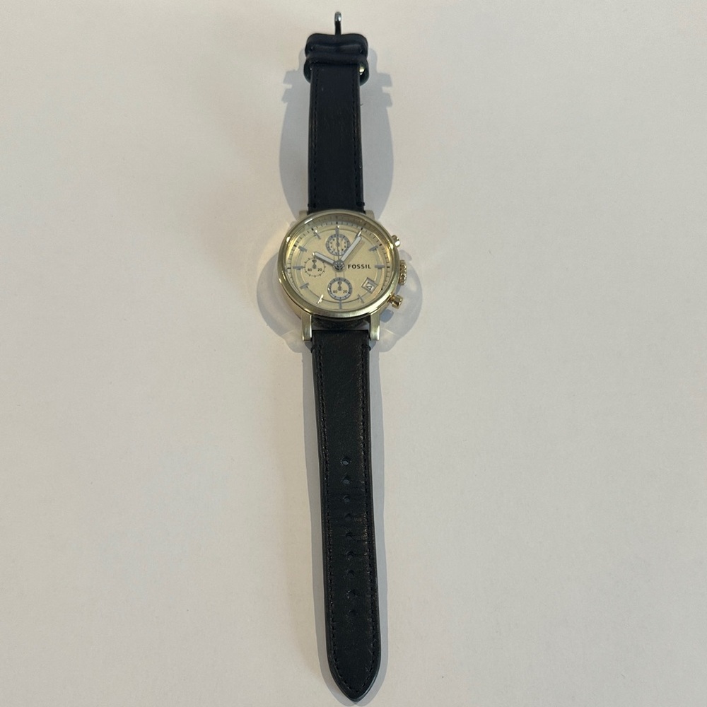 Fossil Gold Dial Black Strap Men's Watch